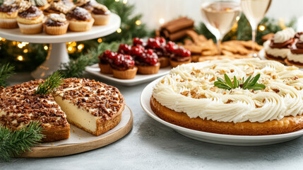 Wall Mural - Festive dessert table featuring cakes, cupcakes, and holiday treats