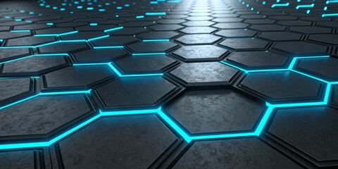 Poster - A blue and black hexagonal pattern with a blue light shining on it