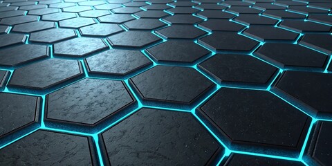 Poster - A black and blue hexagonal pattern with a blue glow