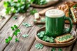 © Евгения Рубцова - Festive Irish spread on a wooden table with green beer soda bread and shamrocks