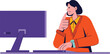 © Erlanggastudio - Young woman working on desktop computer at office desk