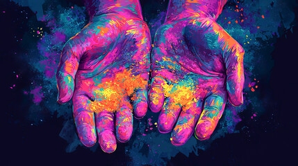 Wall Mural - Vibrant Indian Holi Festival Art Featuring Colorful Hands. Concept of Cultural Celebrations, Diversity, Festive Art