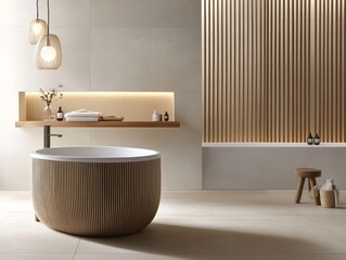 Wall Mural - Modern Wooden Freestanding Bathtub Spa Bathroom Design