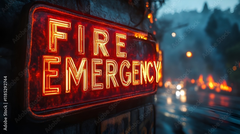 Fire Disaster Sign Sign that reads “FIRE EMERGENCY”. - WILDFIRE - FOREST FIRE - BRUSHFIRE ...