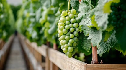 Canvas Print - Fresh Green Grapes in Vineyard Natures Bounty Surrounded by Lush Leaves and Agriculture