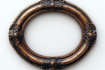 Wall Mural - Oval antique golden picture frame hanging on white wall