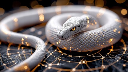 Luminescent White Snake on Geometric Pattern