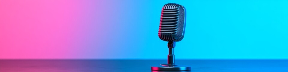Poster - A vintage-style microphone on a gradient background, symbolizing music or broadcasting.
