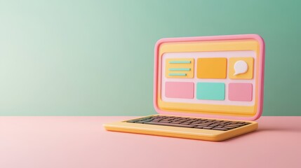 Poster - A colorful laptop illustration with a playful design, showcasing various interface elements.