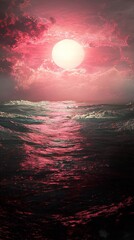 Wall Mural - Crimson Sunset Over the Ocean: A Dramatic Seascape