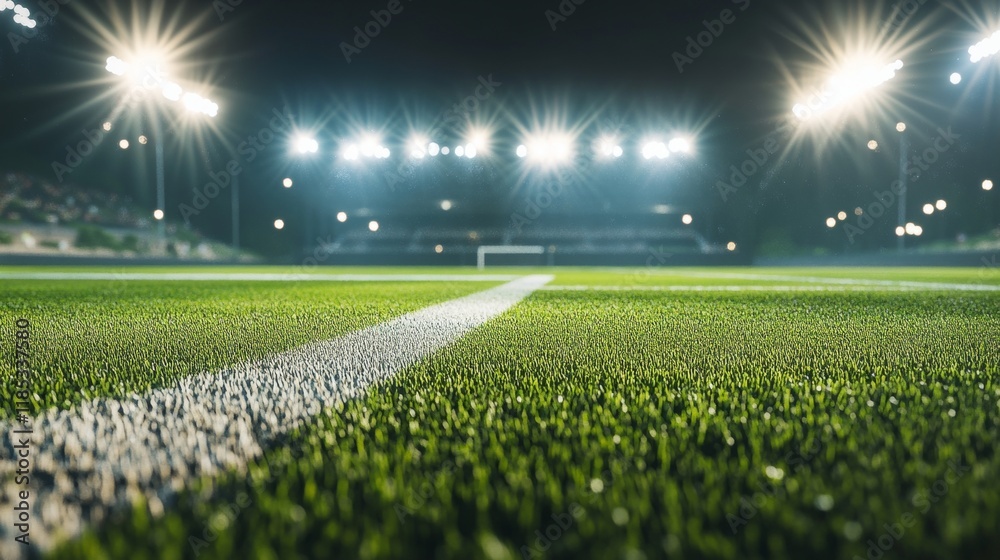 Stadium arena with green grasses in detail view for sport event ...