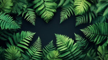  Lush Green Fern Leaves Frame on Dark Background
