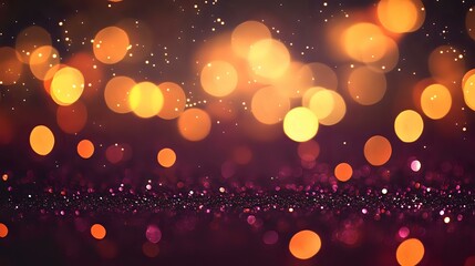 Wall Mural - A vibrant maroon glitter texture with bright golden and orange bokeh lights glowing warmly, creating an energetic festive celebration