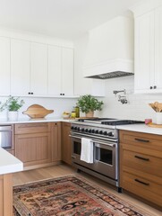 Wall Mural - Modern Kitchen Design With Wood Cabinets And Rug