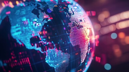 Poster - Global Network Digital World Map Futuristic Technology Data Visualization