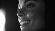 © Pure Imagination - Close-up portrait of a smiling woman, black and white, soft light