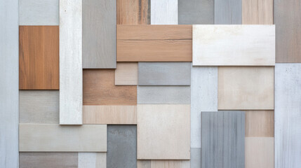 Poster - Textured wall panels in various shades of wood and concrete create modern aesthetic