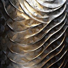 Poster - Textured metallic surface with layered patterns and shadows creating depth