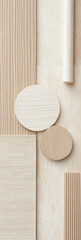 Poster - Minimalist design featuring textured wood and circular shapes in neutral tones
