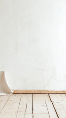 Aufkleber - textured white wall with cracks and wooden floor, creating rustic atmosphere