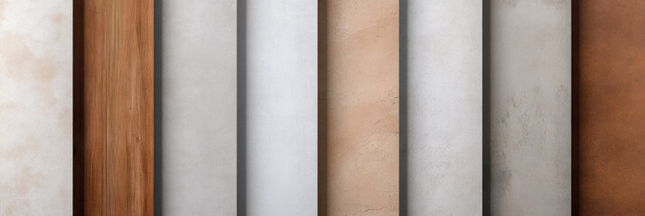 Poster - Textured wall panels in various colors and materials, showcasing wood, concrete, and stone finishes, ideal for interior design projects