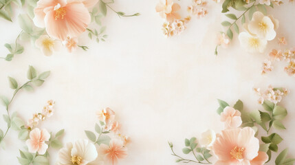 Wall Mural - Delicate floral arrangement with soft peach and white flowers, greenery