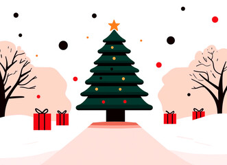 Wall Mural - a christmas tree is surrounded by red boxes and a star