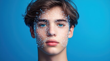 Poster - Digital Face Overlay with Technology Visuals and Blue Background