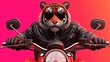 © JK_kyoto - Stylish Tiger Riding Motorcycle with Sunglasses and Leather Jacket