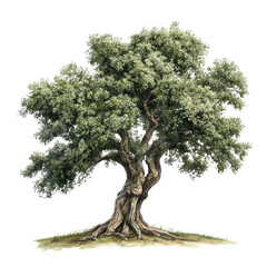 Poster - A large, full, green tree with a thick, gnarled, and ancient-looking trunk is shown against a white background.