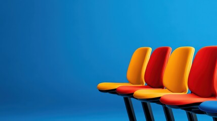 Poster - Brightly Colored Chairs Against Vibrant Blue Background for Design
