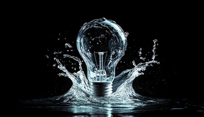 Wall Mural - A vibrant splash of water forming a light bulb, symbolizing sustainable innovation and ecofriendly ideas, glowing with energy and dynamic fluid motion