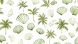 © hazia - Seamless pattern of tropical palm trees and seashells on white background.