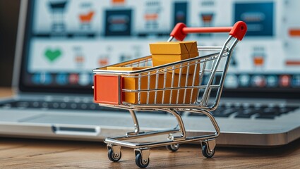 An empty metal shopping cart stands isolated, a concept of unfulfilled purchase in the retail market