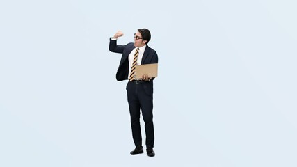 Aufkleber - laptop, businessman, dance, business, man, pc, businessperson, people, dx, digital transformation, system, engineer, full body, cut-out, copy space, in high spirits, happy, delighted, energetic, suit,