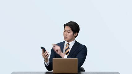 Leinwandbilder - businessman, man, business, dance, businessperson, people, dancer, office, work, smartphone, smart phone, laptop, dx, digital transformation, pc, pantomime, desk work, sales, workplace, desk, busy, ja