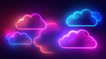 Poster - Abstract neon background with glowing cloud elements.