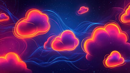 Poster - Abstract neon background with glowing cloud elements.