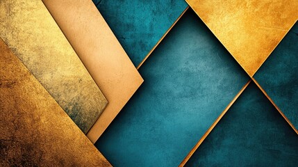 Poster - A bold abstract card design with triangular patterns in gold and teal, creating a strong visual appeal with plenty of space for text.