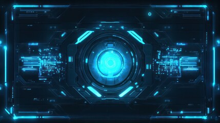 Poster - Glowing blue cyber technology background for interfaces.