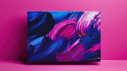Poster - A vibrant abstract card design with bold brushstrokes in rich blues, purples, and pinks, placed on a smooth surface with open space for copy.