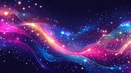 Poster - A vibrant digital greeting card design with neon waves and sparkling effects in blues and pinks, leaving open space for text.