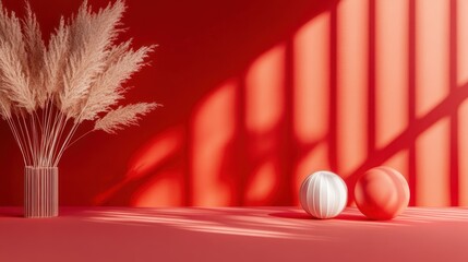 Poster - Minimalist red background with subtle patterns.