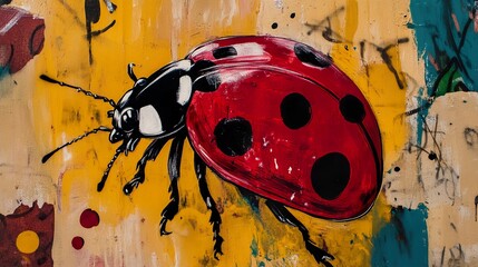 Wall Mural - Ladybug Close-Up: Vibrant Insect Painting