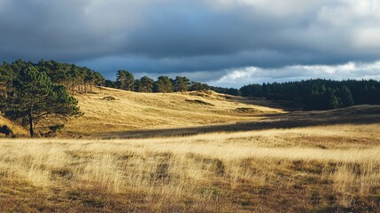 Canvas Print - Golden Meadow Landscape: Serene Countryside Scenery