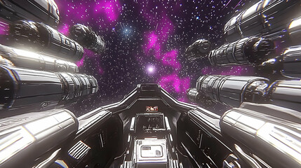 Wall Mural - spaceship cockpit nebula flight galactic exploration sci-fi game