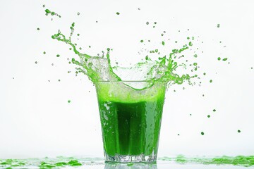 Refreshing Juice Splash from a Glass Against White Background