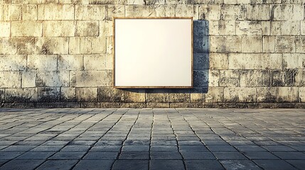 Blank billboard on old stone wall, city street background; mockup template