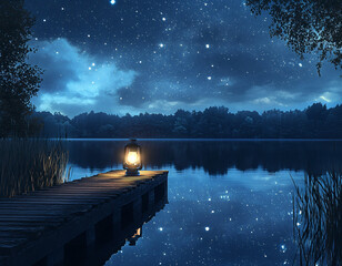 Wall Mural - Night Lake Lantern