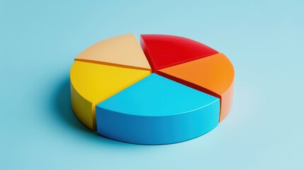 Poster - Colorful pie chart on blue background, representing data visualization and analysis. segments are in vibrant colors red, orange, yellow, and blue, creating engaging visual